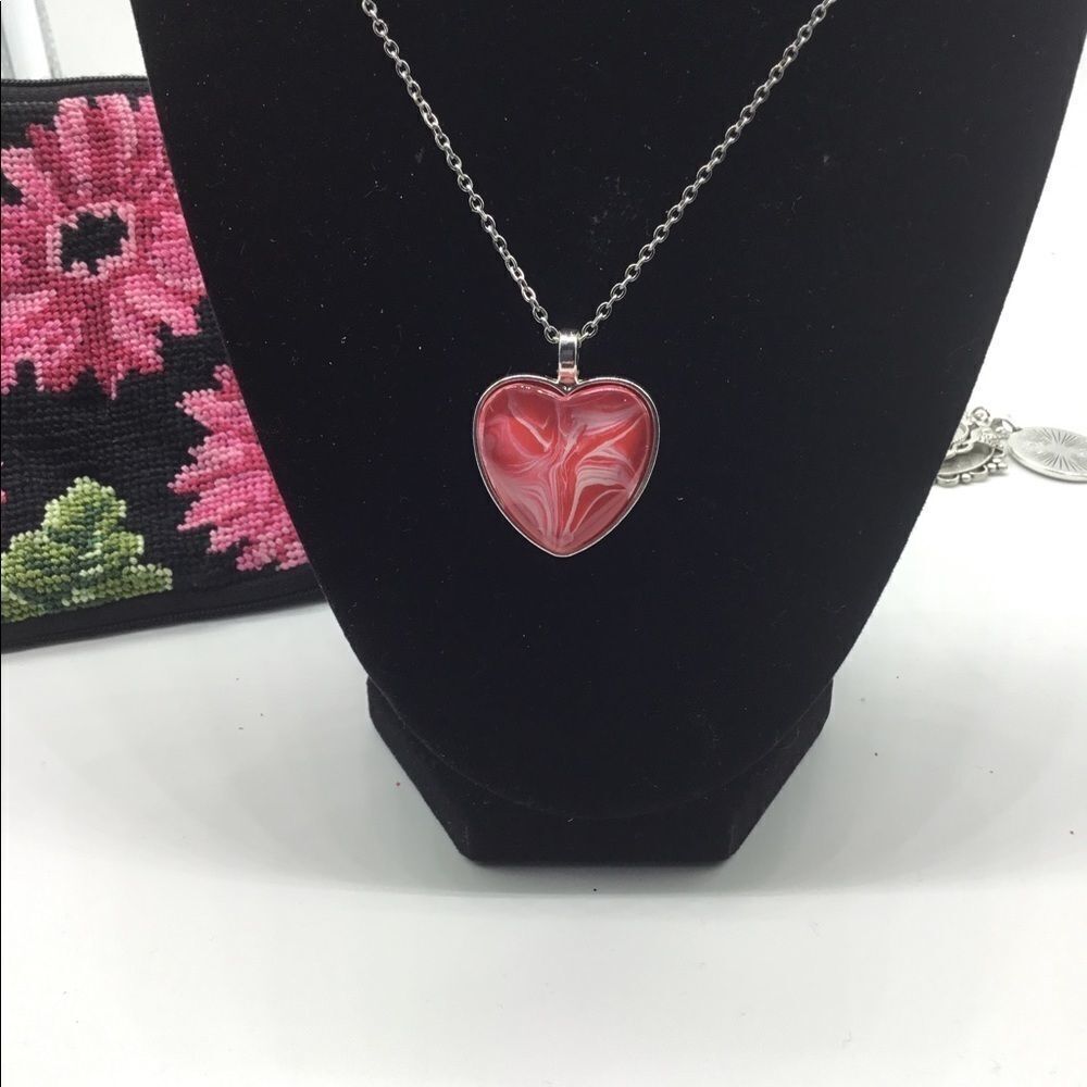 HAND PAINTED GLASS CABOCHON PENDANT NECKLACE - Picture 2 of 3